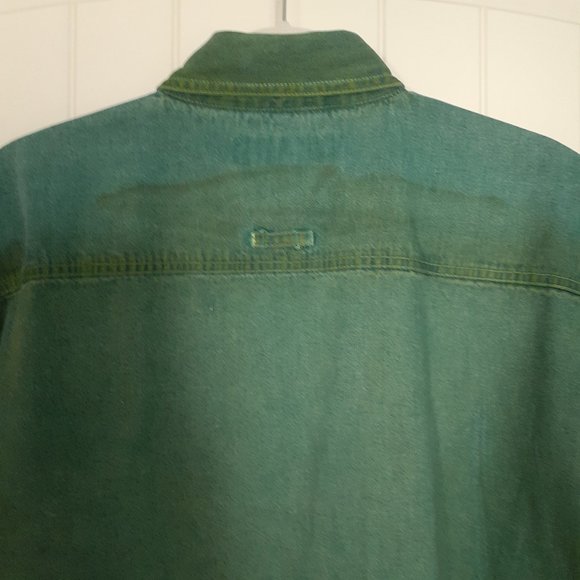 Vintage World Island Denim Button Up Short Sleeve Shirt with Green Dye Size L - Picture 10 of 15